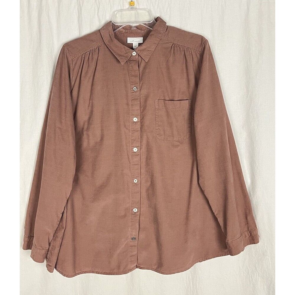J Jill Corduroy Shirt Button Up Long Sleeve Cotton Pink Shirt size L - Picture 7 of 7